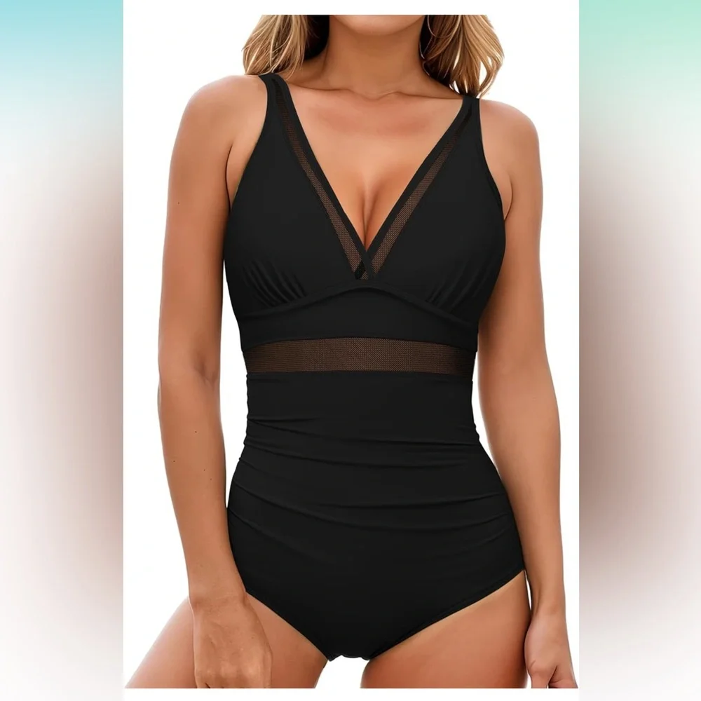 Cupshe Womens One Piece Swimsuits Tummy Control Bathing Suits Mesh Swim Suits - Picture 2 of 8